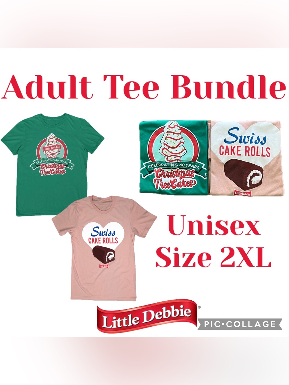 Little Debbie Christmas Tree Cakes Swiss Cake Rolls Adult Tee Bundle Size 2XL